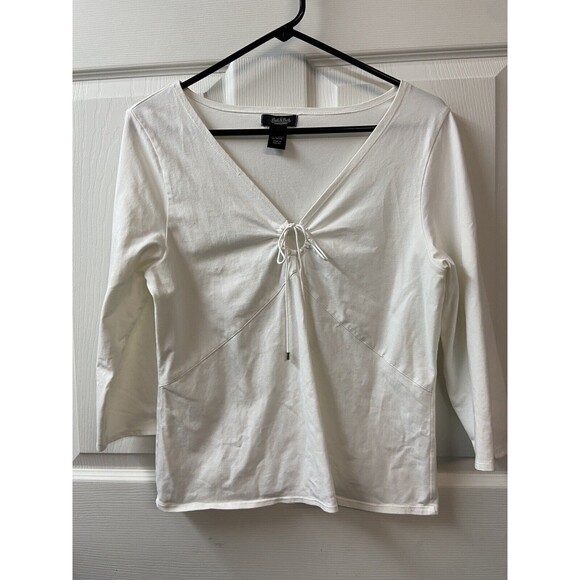 Peck and Peck Top Womens XL White Key Hole White Tied Nautical Beach Coastal - Picture 6 of 6